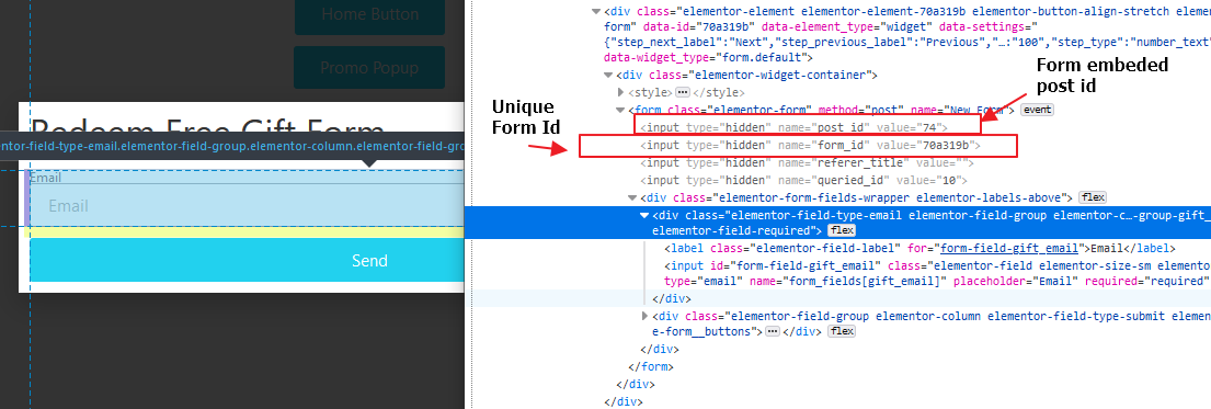 Inspect and get the unique form id