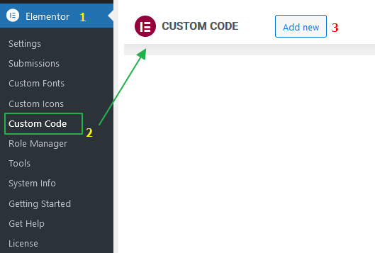 Elementor > Custom Code > Add New