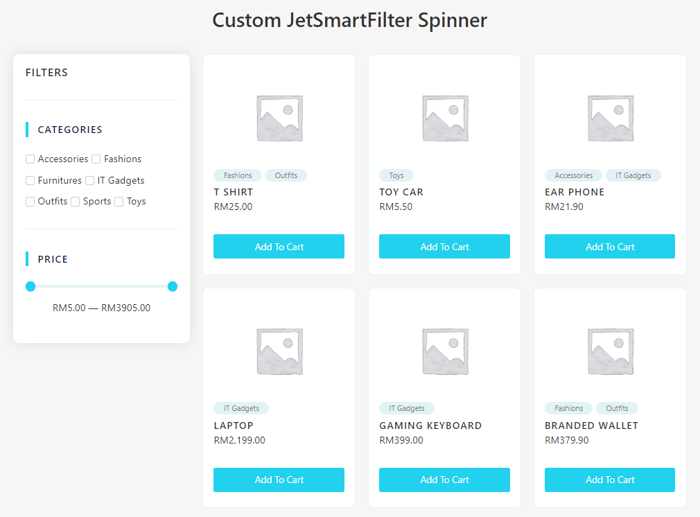 Simple listing grid with filters