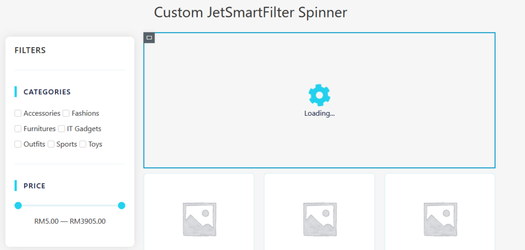 Add custom loading spinner div above the listing grid