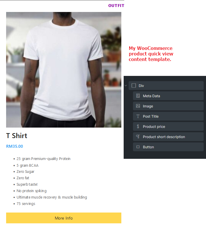 My WooCommerce product quick view in builder mode.