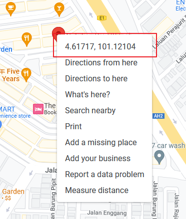 Right click on Google Map to easily get your location's latitude and longitude.