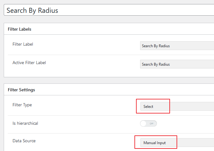 Select Type filter and Manual Input as Data Source