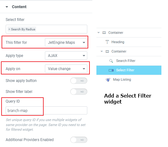 Search by radius (Select Filter) widget settings