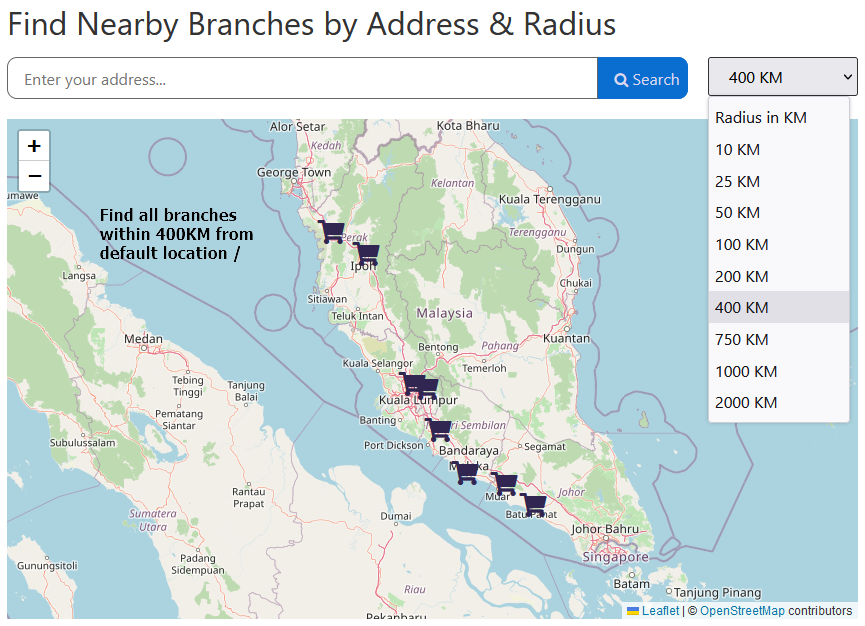Who the hell wants to find 400 KM "nearby" branches? Hahahaha.., just example man~