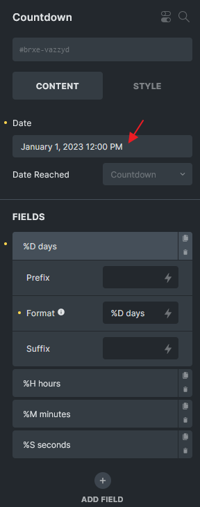 Date field in Countdown element
