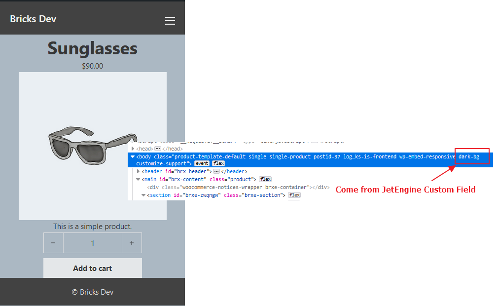Inspect and check if CSS class added into body dynamically.